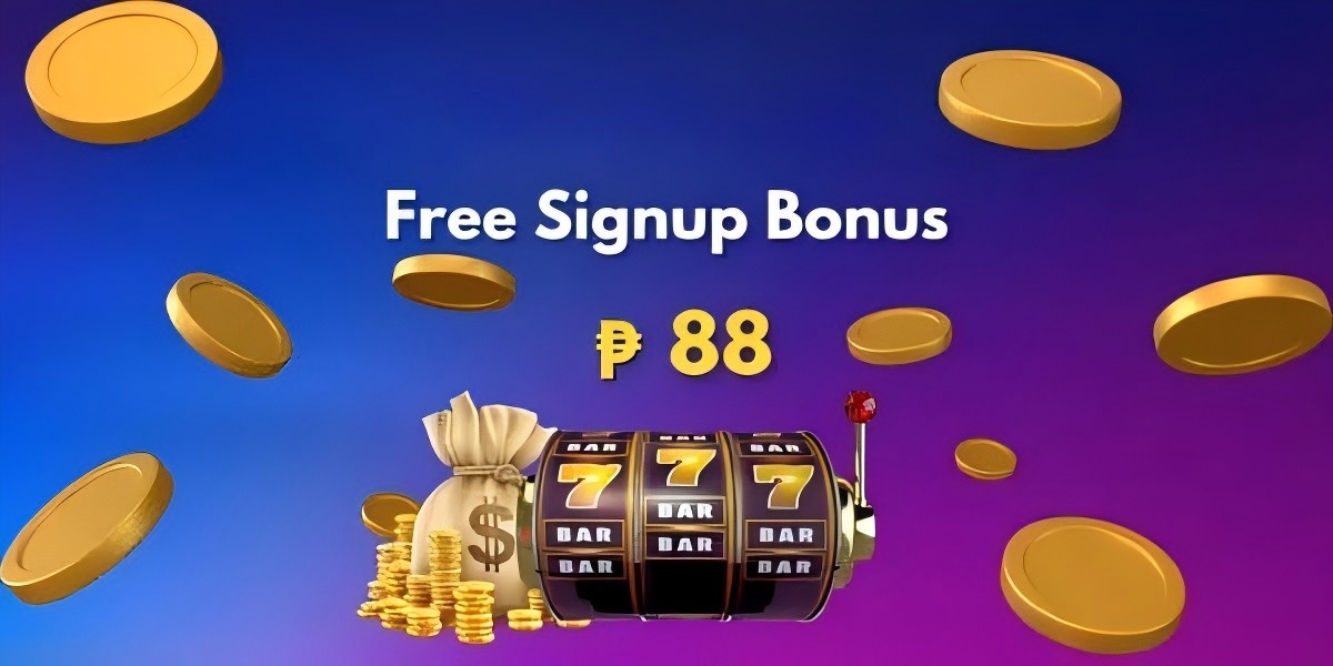 Promo banner: free signup bonus of 88 pesos with gold coins, money bags and a lucky 777 slot machine